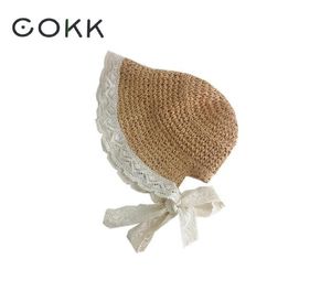 Cokk Summer Hats for Girls Straw with koronkowa wstążka Dzieci Baby Girl Bucket ręcznie robione na plażę plażowe Y2006196455418