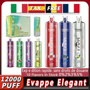 Evappe Elegant 12000 Puff 12K engångs e-cigarett 0%2%3%5%koncentration 10 smaker 24 ml 750 mAh batteri Förfylld pod mesh spole engångs e-cigarett penn stick