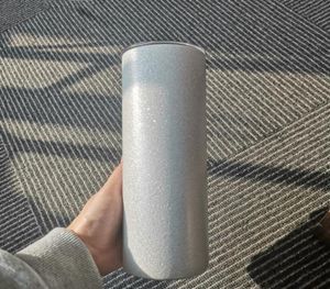 昇華20オンスのラフなグリッターストレートタンブラー金属リムなしの白い空白のスパークリングカップ