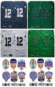 College 12 Tyler Buchner 3 Joe Montana Jerseys University Football Green White Navy Blue Away All Stitched For Sport Fans High5394947