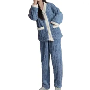 Women's Sleepwear Comfy Loungewear Set Cozy Winter For Women Plush Thermal Pajamas With V-neck Long Sleeve Tops Wide Leg Pants Cute