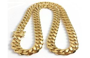 Stainless Steel Jewelry 18K Gold Plated High Polished Miami Cuban Link Necklace Men Punk 15mm Curb Chain Double Safety Clasp 18inc8197684