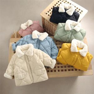 Inverno das crianças jaquetas de algodão quente gola de pele de coelho casacos bebê curto acolchoado jaqueta crianças roupas menina menino outerwear 231228