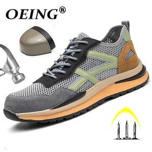 Summer Mesh Breathable Safety Shoes Men Brand Work Sneakers Steel Toe Cap Indestructible Protective Boots 231225