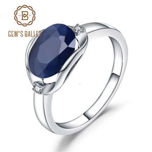 Gem's Ballet 925 Sterling Silver -förlovningsringar 3 24CT Natural Blue Sapphire Gemstone Ring for Women Fine SMEEXKE CJ191205315Z