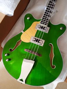 Новая электрогитара, 4-струнная бас-гитара для левой руки, гитары по индивидуальному заказу, винтажный прозрачный зеленый глянец