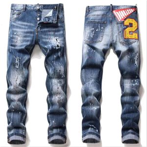 Мужские джинсы Dsquare D2 Jean Ksubi Street Trend с цепочкой на молнии, настоящие джинсы с украшением, рваные рваные эластичные черные мотоциклетные джинсы 48