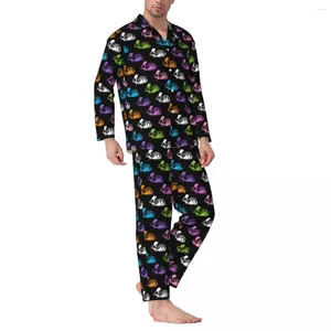 Men's Sleepwear Skeleton Rabbits Pajama Sets Autumn Colorful Print Kawaii Sleep Unisex 2 Pieces Vintage Oversized Design Home Suit