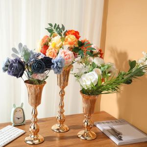 Çiçek vazolar altın standlar metal yol kurşun masa zanaat düğün merkez parçası çiçek rafı ev masası dekorasyon IM1122