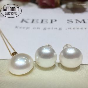 Chains Nature White Sounth Sea Pearl Coin MABE 18k Pendant EARRINGS 13-14mm Whole Beads FPPJ1242g