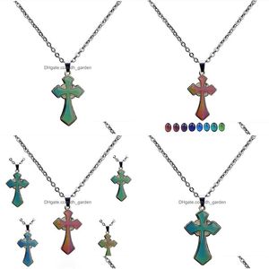 Pendant Necklaces Mood Jesus Cross Pendant Color Changing Temperature Sensing Necklace Women Children Necklaces Fashion Jewe Dhgarden Dhtdx