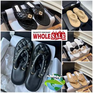 Luxury chan Tessuto ricamato Scivolo in pelle Lady Pantofole per feste di nozze Designer Slides Donna Summer Beach Walk Sandali pantofola con tacco Scarpe 35-41