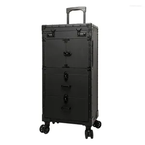 Cosmetic Bags Make Up Luggage With Drawer Hairdressing Toolbox Trolley Retro Hairdresser Suitcase On Wheel Case