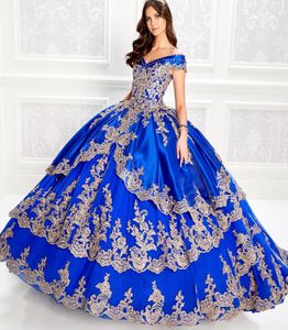 Off the Shoulder Royal Blue Quinceanera Dresses With Gold Appliqued Ball Gowns Prom Dresses Laceup Sweet 16 Party Gowns7608660