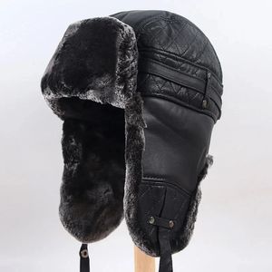 Cappello bomber invernale da uomo in pelle paraorecchie caldo cappello colbacco da neve papà Russia sovietico berretto in pelliccia sintetica aviazione Gorro Ruso Hombre 231228