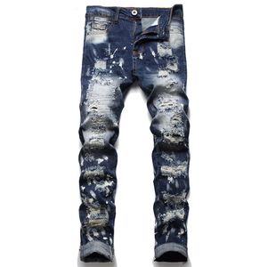Jeans Mężczyźni Jean Homme Streetwear Rubted Chłopak Dżinsowe spodnie Trendowe spodnie marki dla swobodnego solidnego motocyklisty zniszczona dziura 231227