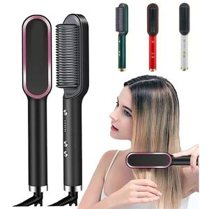 2 In 1 Hair Straightening Brush Negative Ion Hair Straightener Heating Comb Multifunctional Hair Curler Curling Iron Stying Tool 231227