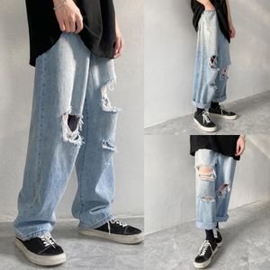 Autumn Loose Men jeans manliga byxor streetwear baggy wide ben elever casual hål rippade rak denim byxor 231227