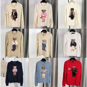 RL Designer Men Knits Polos Sweter Bear Hafdery s Pullover Crewneck dzianinowe krawędzi swobodne swetry wydrukowane męskie rozmiar azjatyckie Wysoka jakość