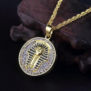 Pendant Necklaces Trendy Round Statement Egyptian Pharaoh Pattern Women Men Punk Gold Long Chain Necklace Hip Hop Jewelry2182