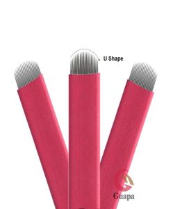 100st Red Flex Microblading Needles Disposable 12cf 18U Shape Eyebrow Permanent Makeup Blade med 022mm diameter för 3D Brows5227240