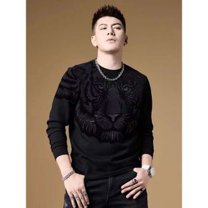 2023 European Station Trendy and Dominant Tiger Head Hot Diamond Sweater for Men's Autumn and Winter New Quality Top Trendy Brand Men's Wear