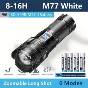 1pc Rechargeable LED Flashlight, Super Bright Zoomable Waterproof Flashlight With Batteries Included, 6 Lighting Modes Powerful Handheld Flashlight For Camping