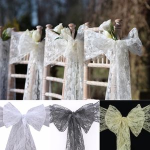 10pcs White Chair Sashes Modern Lace Chair Bow Tie Band for Wedding Table Runner Decoration Party Banquet Supplies 18x275cm 231227