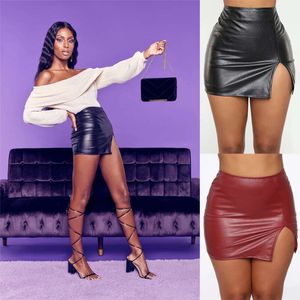 2023-24 New Sexy Spicy Girl PU Leather Waist Wrapped Black Short Women's Bag Hip Split Half Skirt
