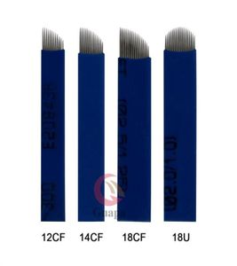 018mm Blue flexion Microblading Aschles Manual Tattoo Tattoo Pen agulhas Blade com 12 14 18 18 pinos para Bordado de sobrancelha 3D