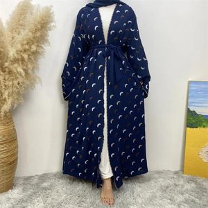 Ethnische Kleidung bestickte Strickjacke Kleid für Frauen Dubai Abayas Muslim Abendkleider Kimono Temperament Schnürung Islamisch