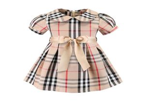 Vestido de bebê menina roupas de verão vestidos de algodão bebê crianças grande xadrez arco multi cores roupas 76326823868589