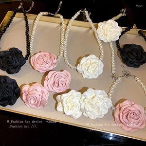 Necklace Earrings Set Women's Romantic Yarn Flower Pendant Jewellery Sets Delicate Trendy Bracelets Exquisite Earring Vintage Imitated Pearl