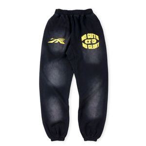 24SS Joggingbroek Broek Eur Maat Heren Hip Hop Gewassen Zwart Unisex Geen Guts No Glory Print Joggers Trekkoord Street Wear Broek Echte foto's