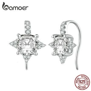 925 Sterling Silver Shiny Clear Square Zircon Ear Hooks Original Designörhängen för kvinnor Fina smycken BSE788 231225