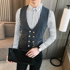 Dress Vest Men Komórki ślubne kamizelki podwójnie zbędne Modna Moda klasyczny płaszcz na biznes swobodny fryzjer męski mężczyzna 231227