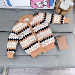 Designer Infant kids bear knitted cardigan toddler girls long sleeve sweater outwear baby boys diamond knitting clothes S0622