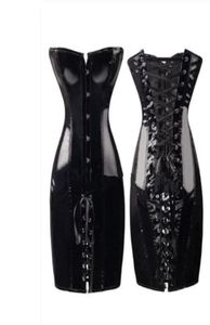 Wysokie specjalne długie wahorki gustiery gotyckie odzież czarna sztuczna skórzana sukienka kolczaste taley shaper gorset s6xl CZ1527761700