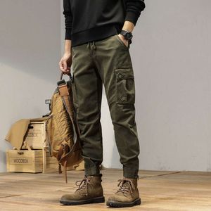 Outono/inverno marca de moda retro casual multi bolso calças carga resistente ao ar livre algodão homem calças