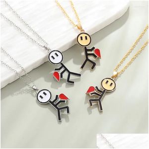 Pendant Necklaces Fashion Cute Funny Cartoon Matchman Magnetic Attraction Couple Necklace Friendship Heart Valentine Day Gift Drop Del Otyrw