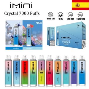 Spagnolo Autentico Spola cristallina 7000 Penna a vaporizzazione usa e getta 16 ml 1300 mAh Batteria a battente sigarette tornado 7000 sbuffi ecigs cristallo vapore logo personalizzato a basso prezzo