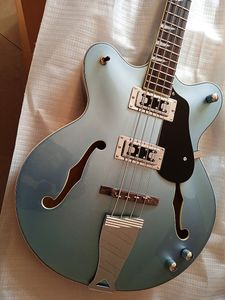 Bas högerhänt 4-strängar Vintag Blue Grey Gloss Semi-Hollow HH Pickups Electric Guitar