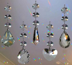 5st Crystal Chandelier Lamp Prisms del hängande glas tårhängen med åttkantpärlor Silverhoppringar Kontakt6063003