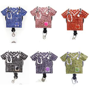 10 Pz / lotto Portachiavi Medico Multi-colore Scrub Vita Strass Scrub Top Porta ID retrattile Per Infermiera Nome Accessori Badge R270e