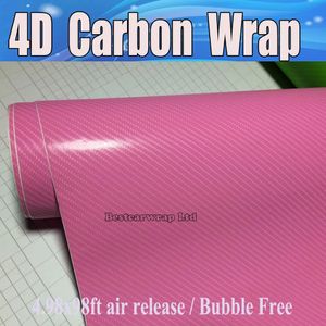 Çıkartmalar Pembe 4D Karbon Fiber Vinil Hava Kabarcığı Ücretsiz Cilt Boyutu 1.52x30m 4