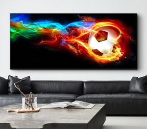 Soccer Abstract Colorful Flame Wrapped Football Posters and Prints Canvas Painting Print Wall Art for Living Room Home Decor Cuadr5829228