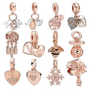 925 sterling silver pendants pink mom letters mother and daughter hearts ale dream catcher charm fit pandorabracelet diy jewelery279V