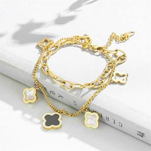 Charm Bracelets Classic Design Four Leaf Clover Charm Stainless Steel Bracelet Lucky Women Gift Jewelry230x