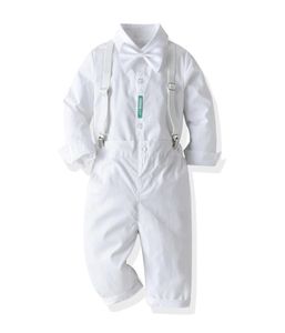 White Toddler Boys Suit Gentleman Clothes Baptism Dress Shirt Bibb Pants Solid Party Wedding Handsome Kid Clothing 2108232552895