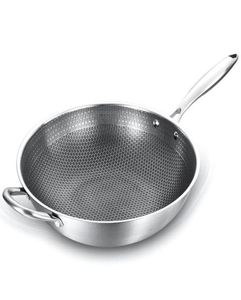 Belagd nonstick wok304 rostfritt stål wok panna stekhandtag matlagning potskitchen cookware pans4550449